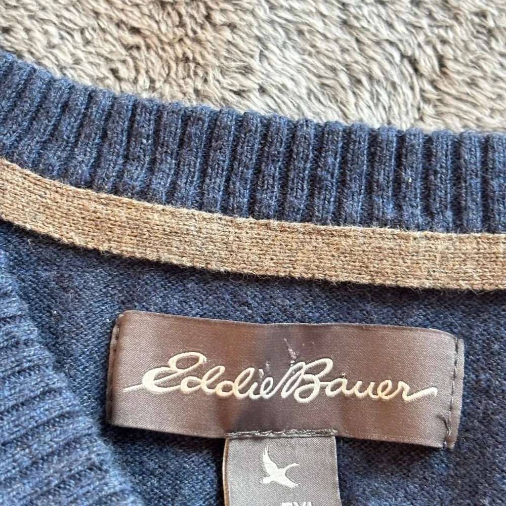 Eddie Bauer Mens V-Neck Sweater XL Tall‎ Merino Wool Blend Preppy Heritage 19574